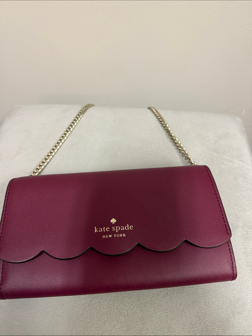 kate spade Burgundy Scalloped Leather Chain Clutch